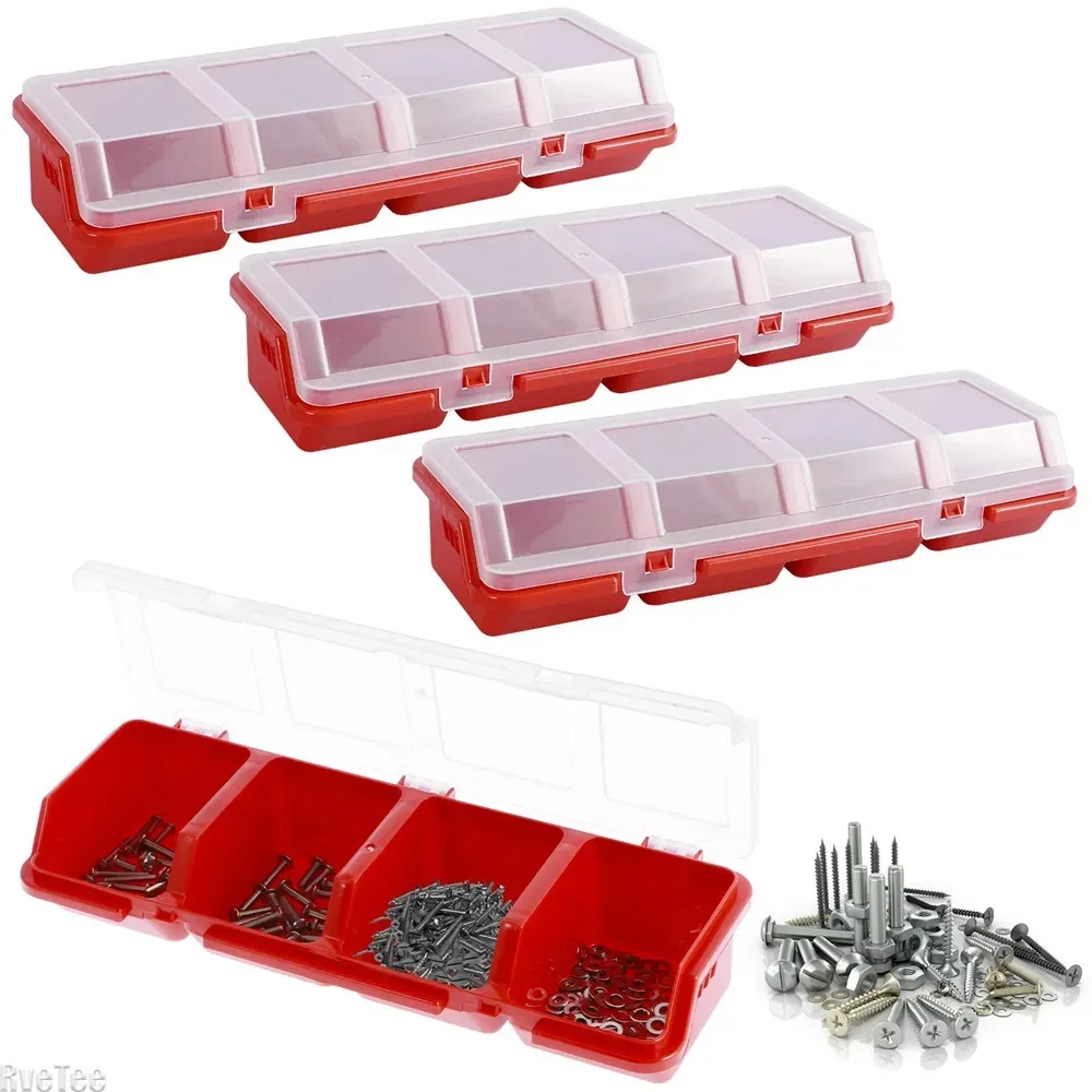 2Pcs Parts Storage Box Plastic Screw Organizer Box with 4 Tool Part Compartment Container Bin with Lid Display Storage Case