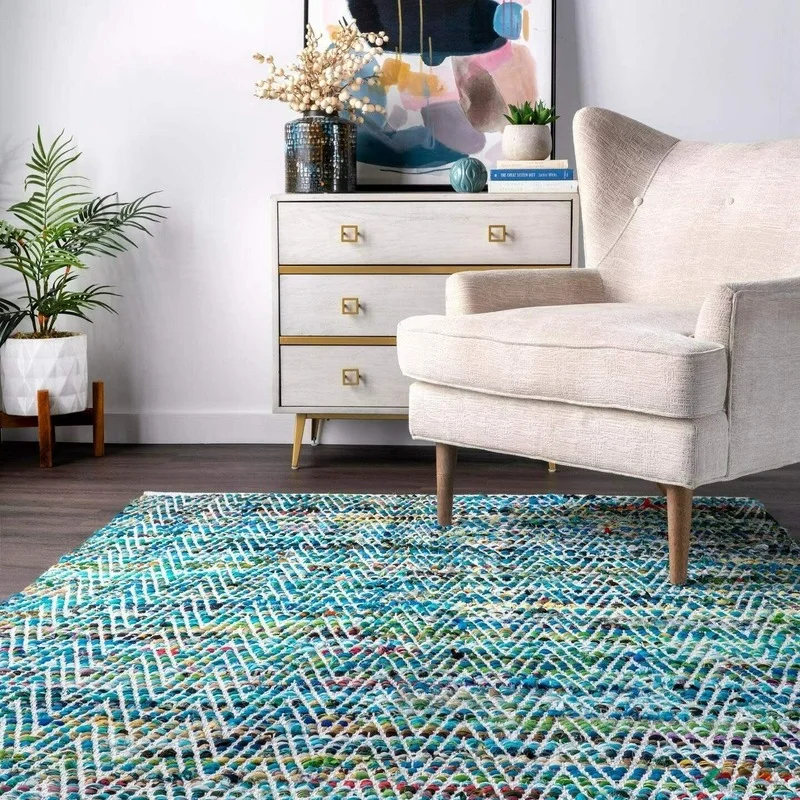 Indian Rug Cotton Natural Hand Braided Style Bohemian Carpet Modern Area Rug Rugs Living Room Bedroom Decor