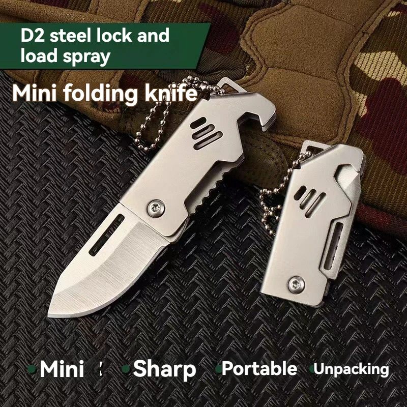 

New Mini Folding Knife Stainless Steel Box Opening Knife D2 Steel Cannon Portable Sharp Folding Knife Key Hanging Chain