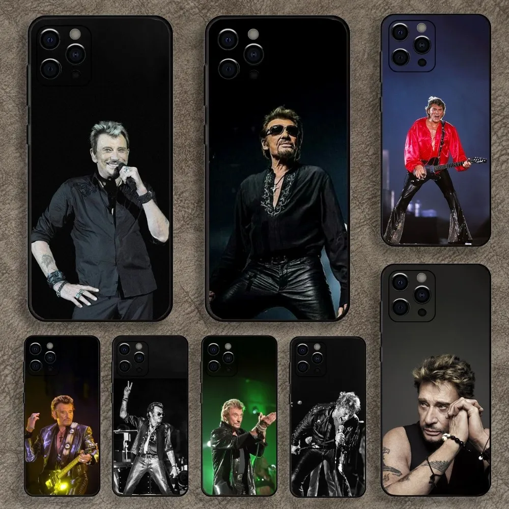 J-Johnny H-Hallyday Singer Phone Case For Apple iPhone 15,14,13,12,11,Pro,X,XS,Max,XR,Plus,Mini Soft Black Cover