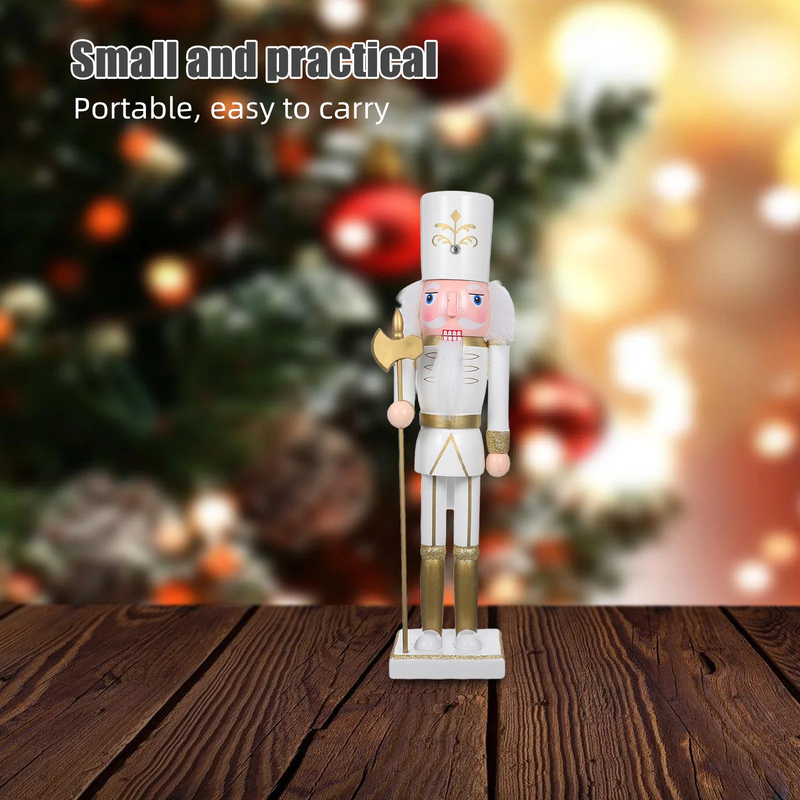 

38Cm Wooden Christmas Nutcracker Soldier Figure Painted Puppet For Home Holiday Table Decor Festive Wooden Decoration
