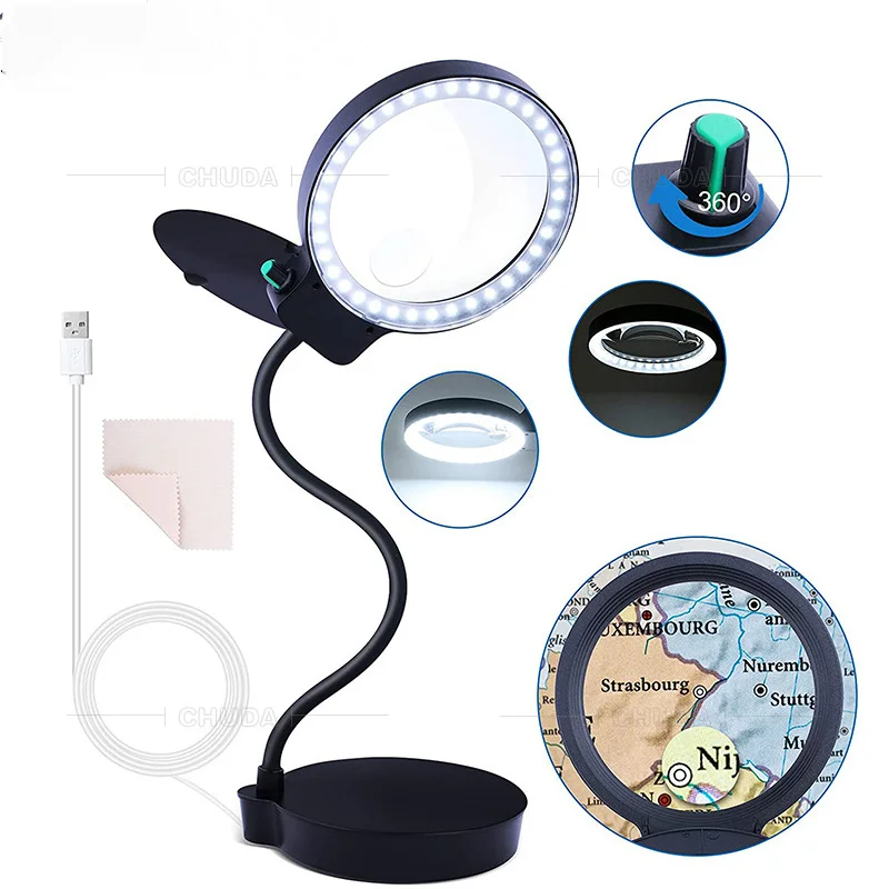 Illuminated Magnifying Glass Desk Lamp Usb Magnifier 36 Lights Eye Protection Beauty Makeup Tattoo Light Reading Led Table Light