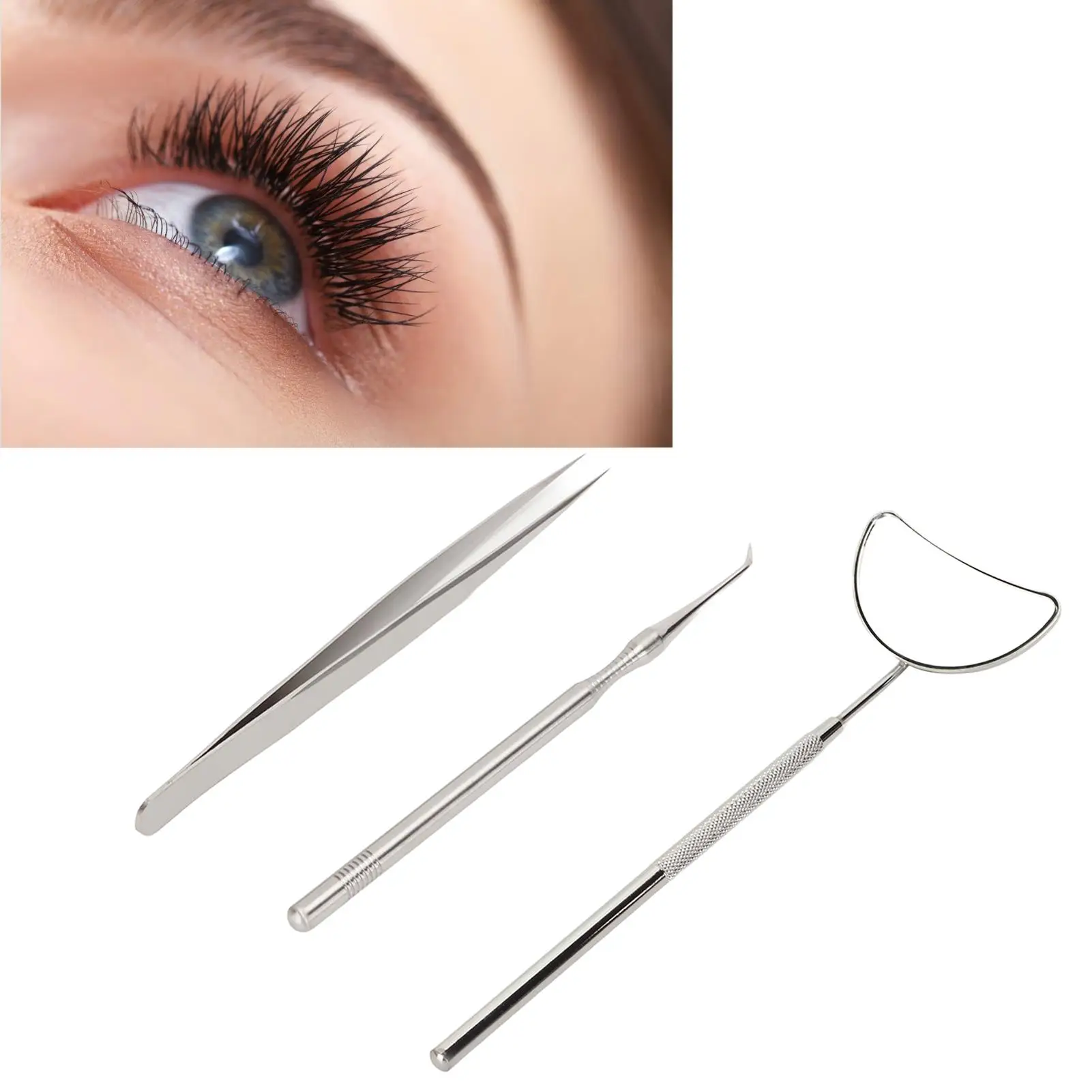 Edelstahl für Lash Lift Werkzeuge: 3 stücke Wimpern Separator Spiegel & Pinzette Set