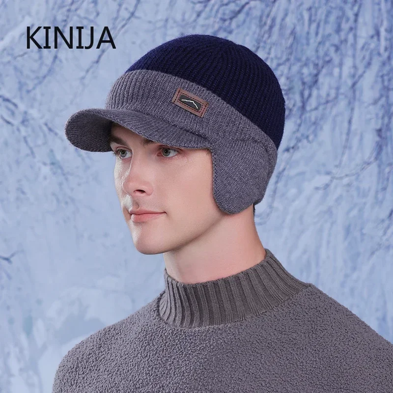 Winter Hat Men Windproof Knitted Hat Warm Ear Protection for Outdoor Riding Skiing Cycling Sunhat Bomber Russian Warm Gorro