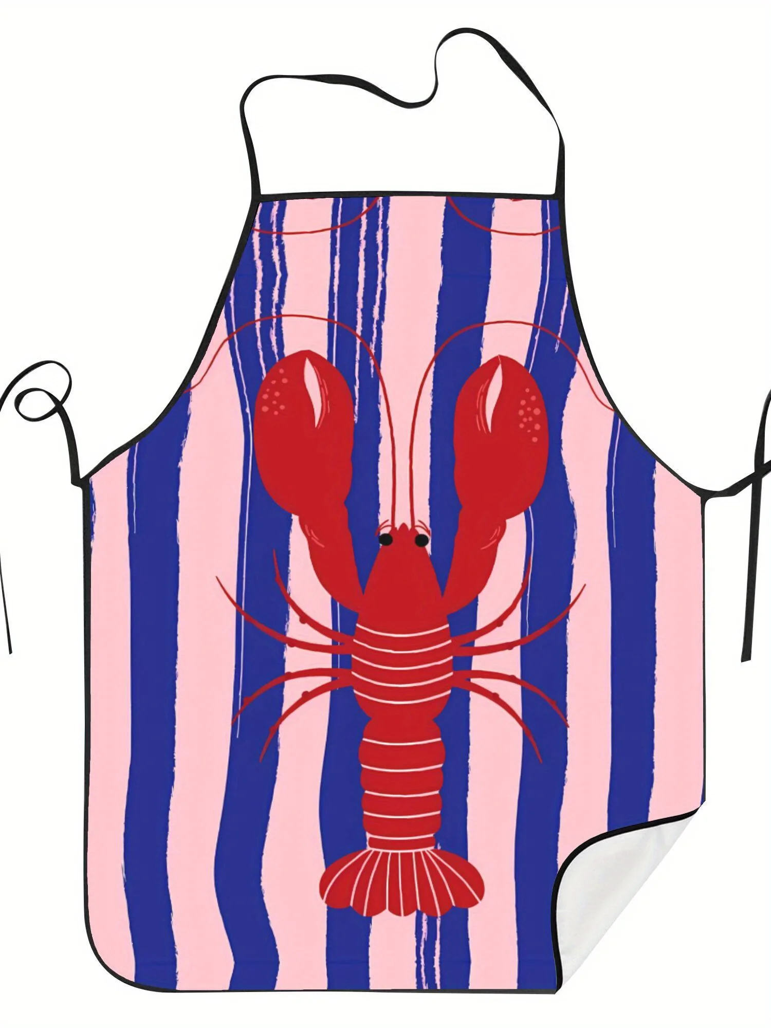 Red Lobster Print Kitchen Apron - Nautical Blue Pink Striped Chef Bib for Seafood Lovers Cooking