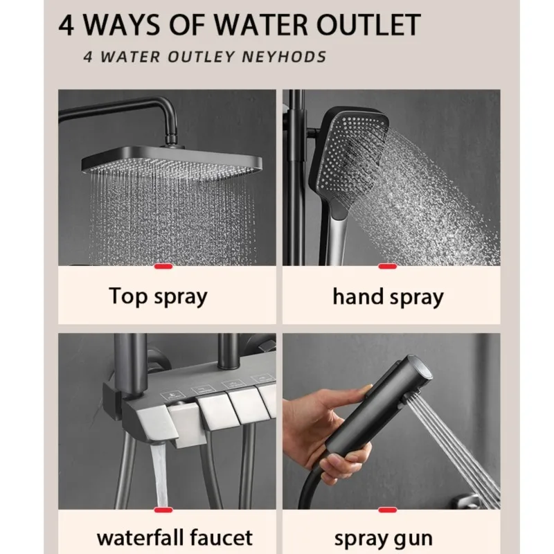 Juego de ducha Digital de temperatura constante montado en la pared, llave de Piano, cascada, ducha presurizada, baño de lujo