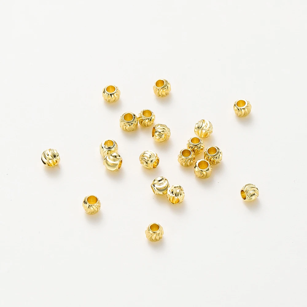 50 Stück DIY Schmuckzubehör 14K 18K vergoldet gestreifte Schliffblumenperlen 2,5 3 4 5 6mm Abstandsperlen Bulk Handperlenmaterial