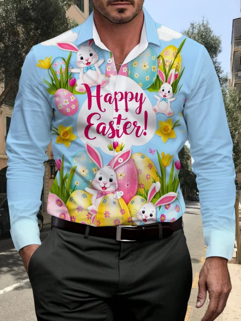Happy Easter Men's 3D Print Shirt Rabbit High-Definition Pattern Lapel Design Fashion Quick Drying Top Oversize Men's Shirts