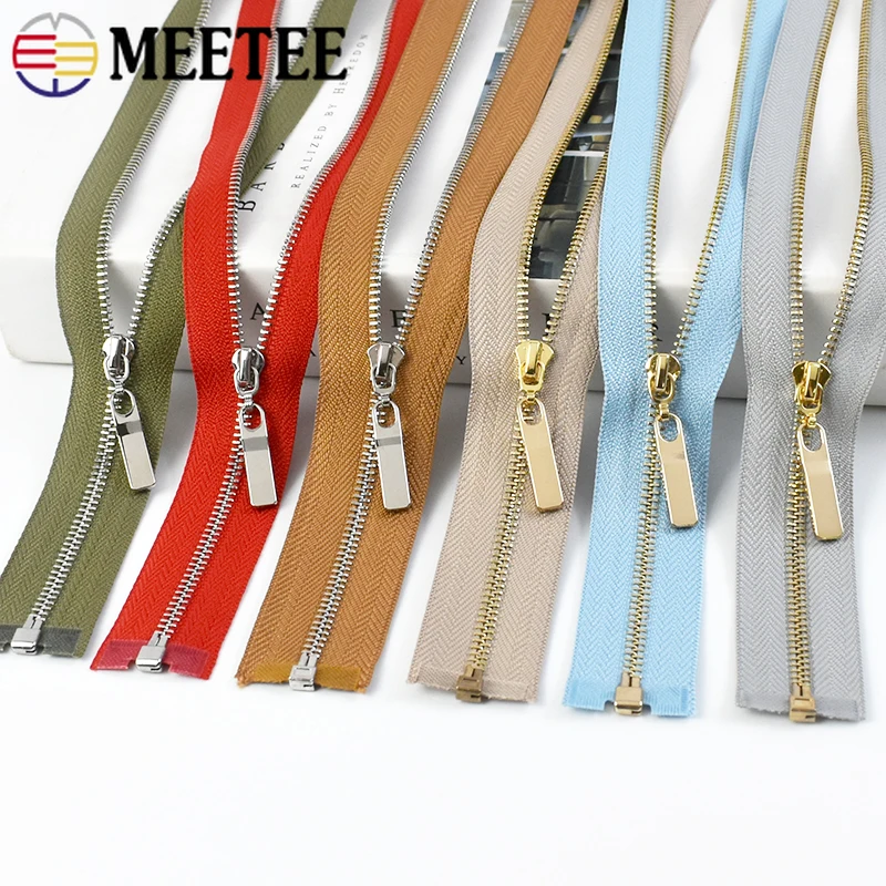 2Pcs 40/50/60/70cm 3# Metal Meetee Zipper Clothes Sewing Closures Zippers Down Jacket Open-End Zip Repair Kit Apparel Accessory