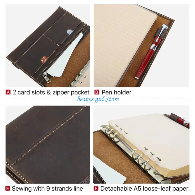 C7AB Portable Journal Cover with Lined Pages for Planning, Writing Daily Journaling