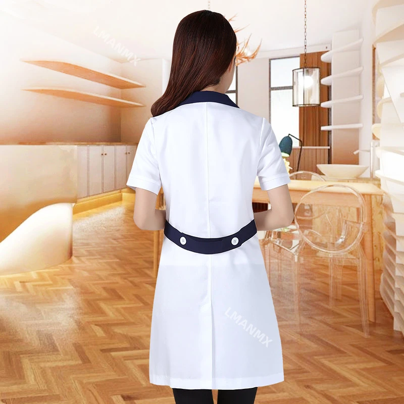 Summer women's white coat laboratory Robe science lab coat beauty salonSlim clothing nursing uniforms scrubs uniform