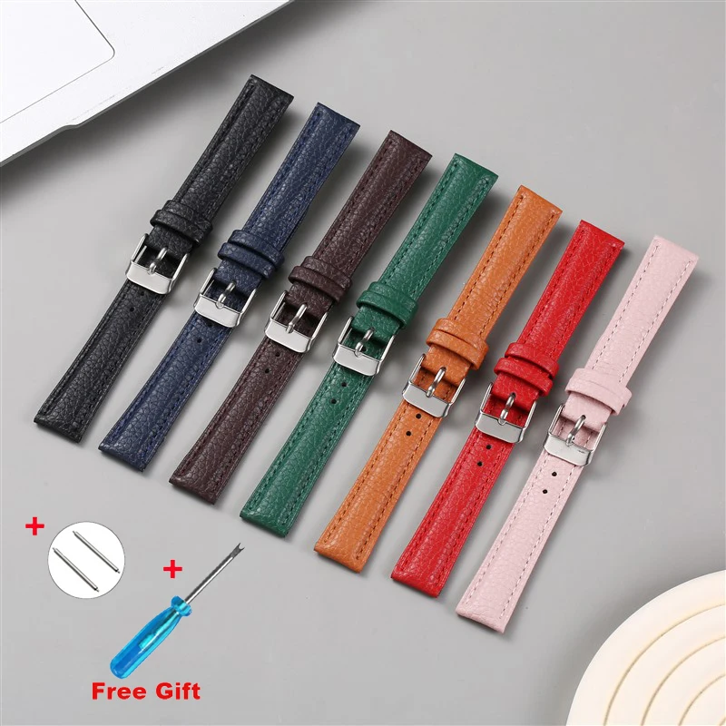 (flash sale)Lichi Pattern Needle buckle Soft and Thin Watch Strap For Women Men Handmade Leather Bracelet Accessories Watch Band