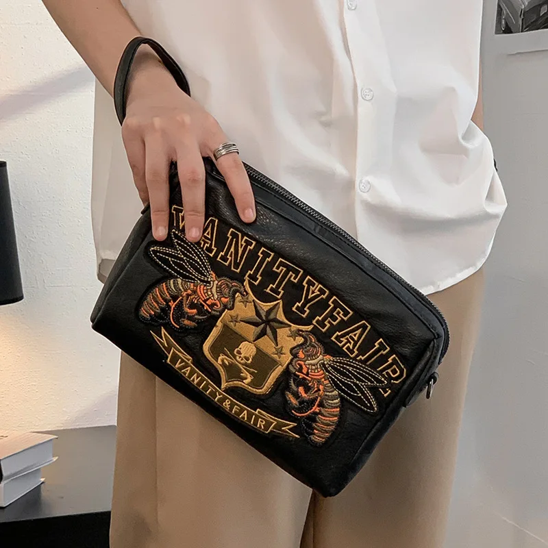 Fashion Embroidery Men\'s Clutches Multifunction Clutch Bag With Shoulder Strap Men Crossbody Bag Shoulder Messenger Bag Handbags