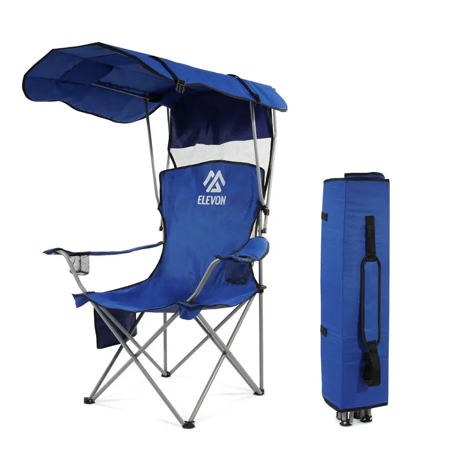 

Camping Chair, Oversized Folding Chair with Canopy, Portable Outdoor Chair with Arms, Cup Holder and Carry Bag for Camping, Fis