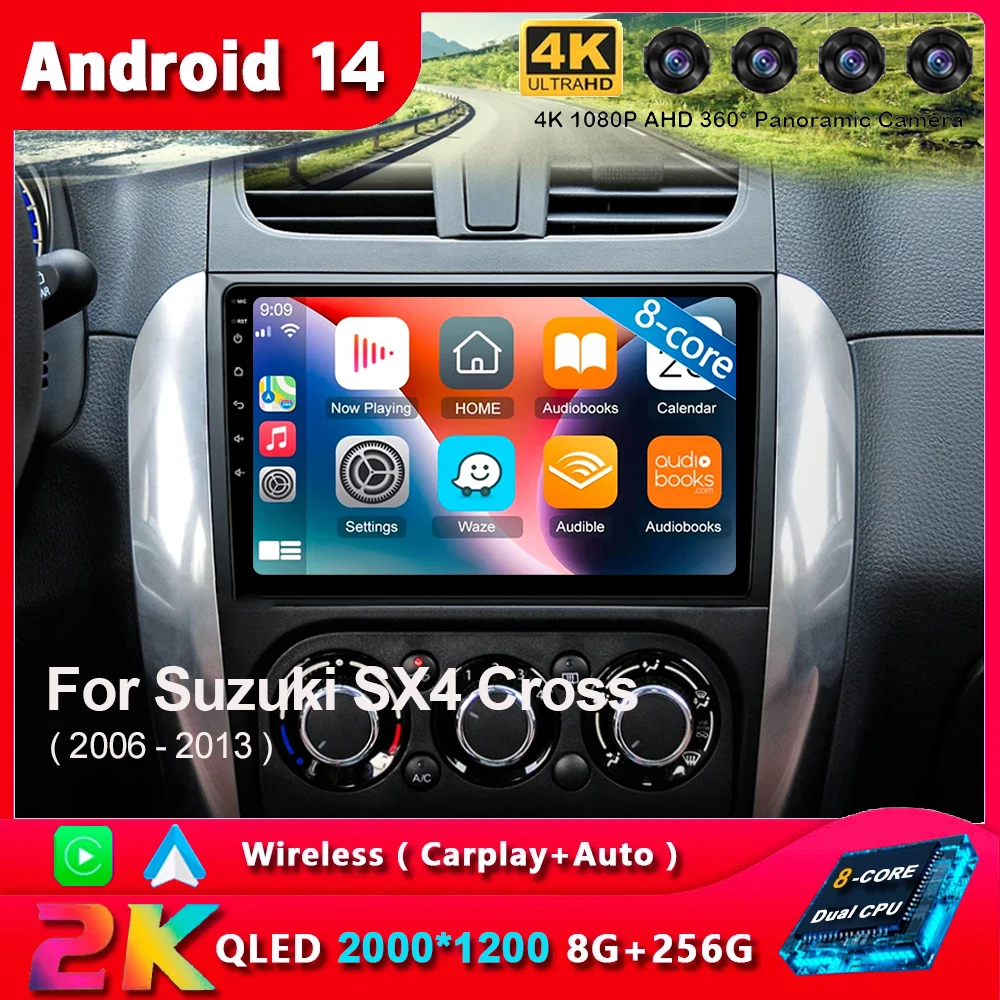 Android 14 Carplay для Suzuki SX4 2006-2014 Fiat Sedici 2005-2014 Автомобильный радиоприемник GPS Стерео Мультимедийный видеоплеер 2din Головное устройство 4G