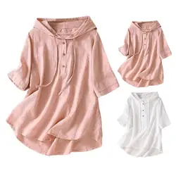 Women'S Embroidered Shirt Summer Loose Hooded Blouse And Top Loose Solid Color Tunic Shirts Blusas Femininas De VerãO 2024