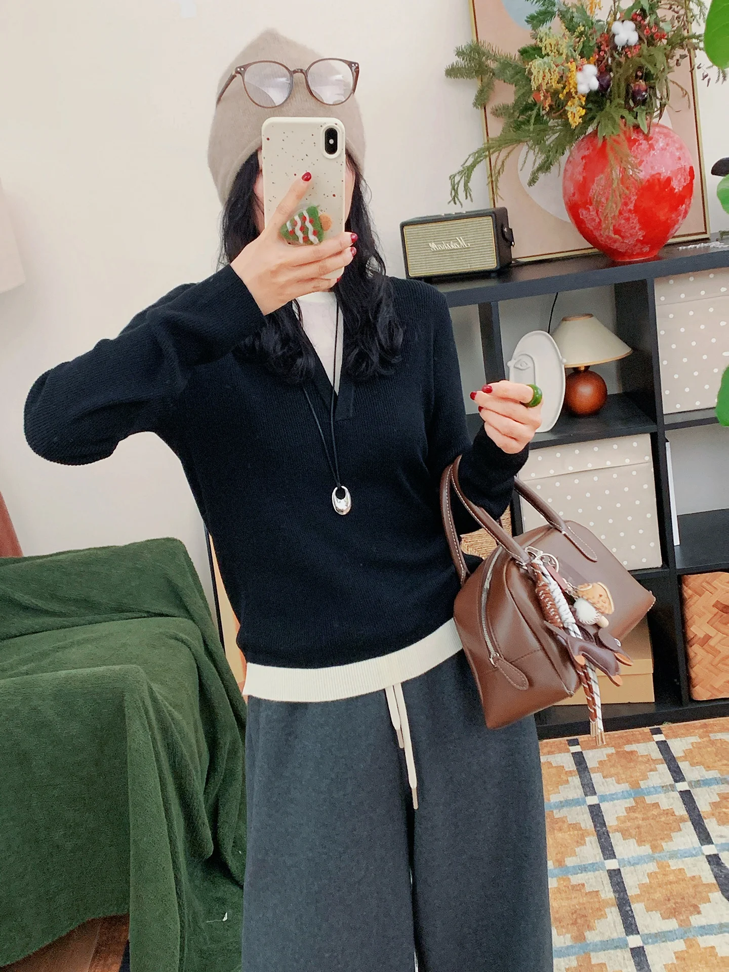 

Slim Fit Woolen round Ne Knitted Sweater Women's Inner Wear Fake Two-Piece Soft Polyester Fiber Blend Long Sve Ciwalk Top
