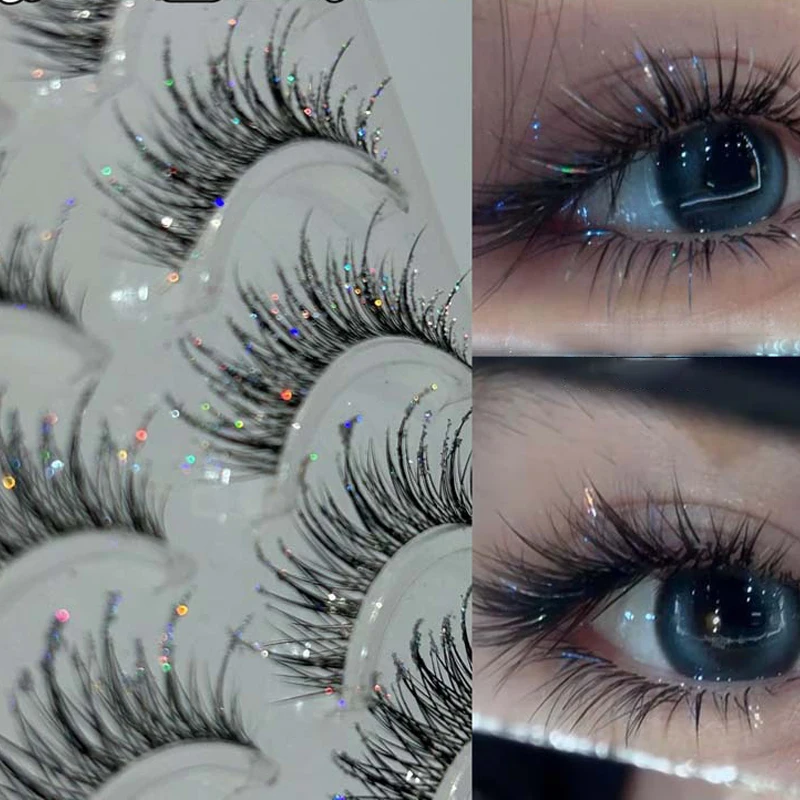 Thai Style Colorful Diamond Lashes 5 Pairs Sparkling C Curl Fluffy Lashes for Stage Festival Christmas cosplay Very photogenic