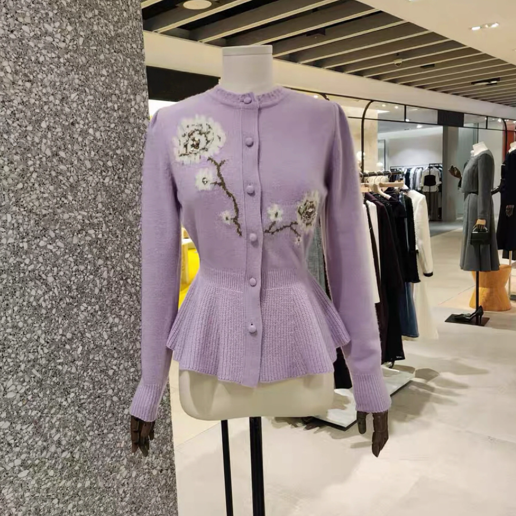 세련된 니트 오픈 가디건 슬림핏 허리 라운드 넥 자수 비즈 장식 JIGO25 겨울 레몬 치즈 슬리