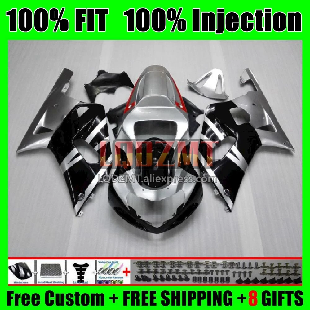 Injection Body For SUZUKI GSXR-750 GSXR 750 600 K1 2No.4 GSX-R600 Silvery black GSXR600 01 02 03 GSXR750 2001 2002 2003 Fairing