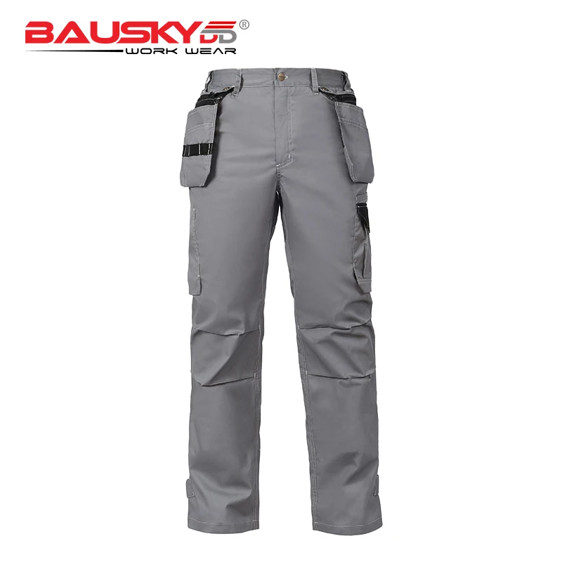 Bauskydd Mens Summer Durable Lumberjack Plumber Maintenance Worker Pants Trousers with Tool Pocket Light and Dark Grey