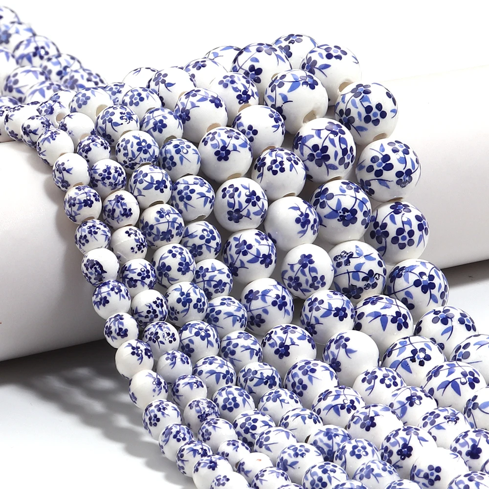 6mm 8mm 10mm 12mm Keramik Seladon Blume Runde Lose Perlen Für Schmuck Machen Armband Halskette DIY handgemachte Accessoires