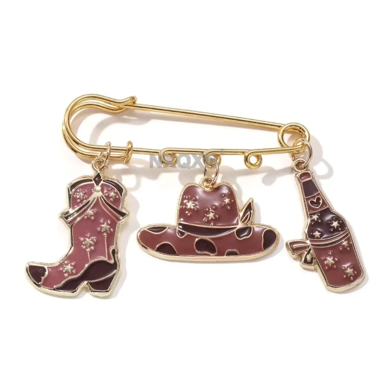 Western Cowgirl Enamel Safety Pin Brooch Cowboy Hat Cowboy Boot Wine Bottle Pendant Pins Clothes Bag Ornament view 5