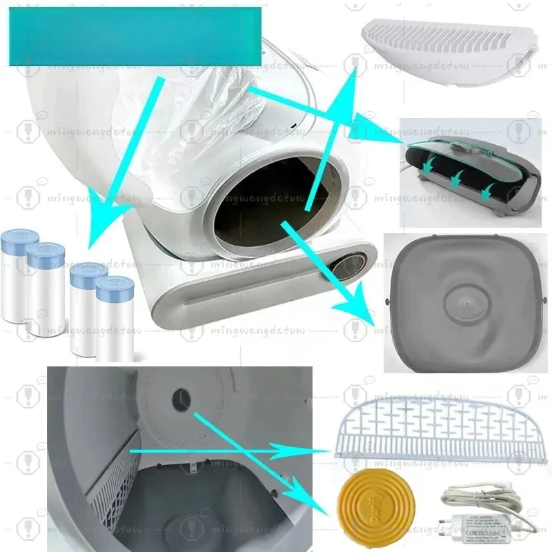 Automatic Cat Litter Accessories Box Cat Litter Pad Bin Door Bottom Capsule Screen Filter Mesh Power Line Toilet Bag