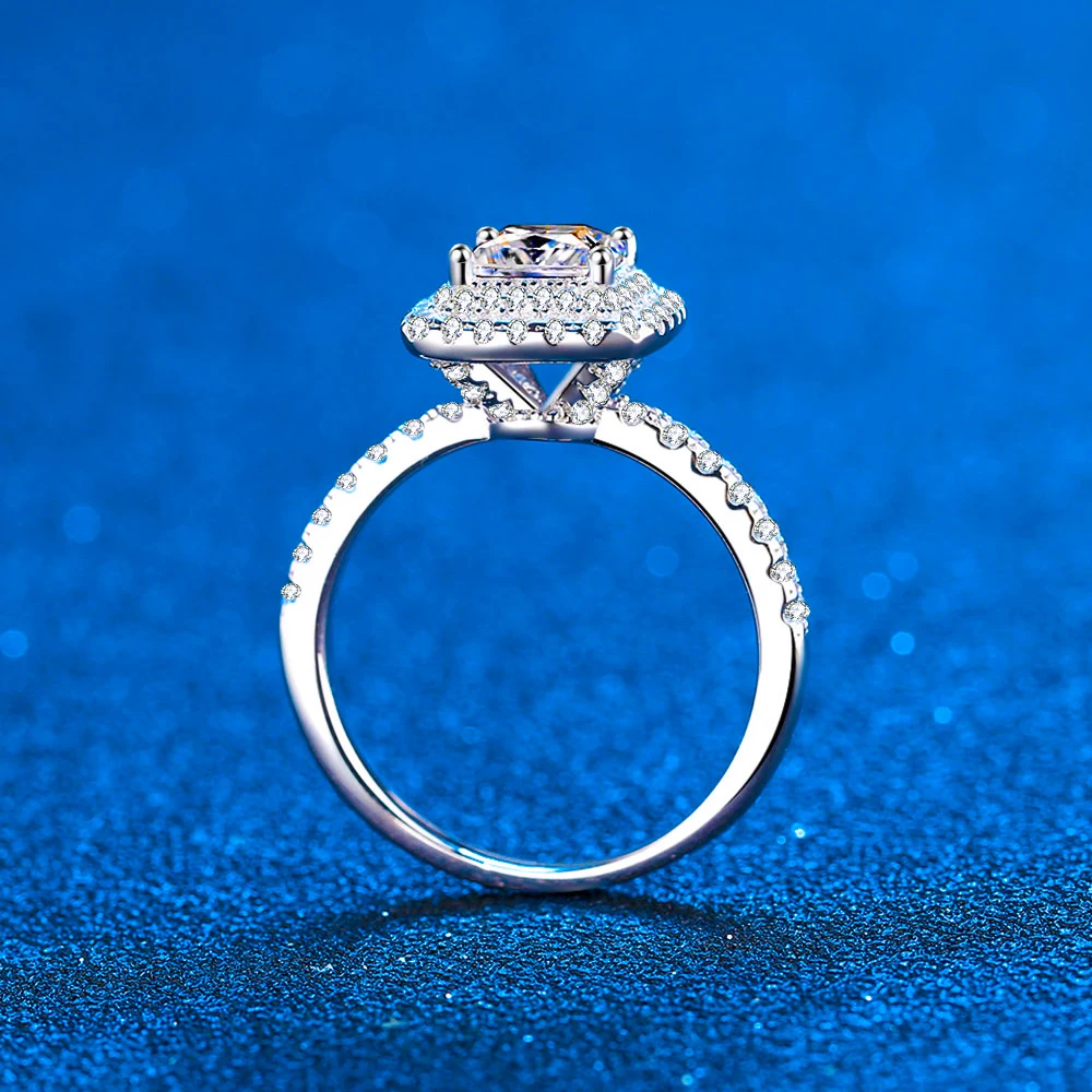 Center 1ct Princess Cut Moissanite Halo Engagement Ring Sterling Silver Promise Eternity Band Cocktail Ring for Women Girls Gift