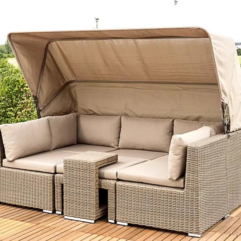

Outdoor sofa with cane chair leisure bed courtyard hotel cafe terrace cane sofa combination furniture