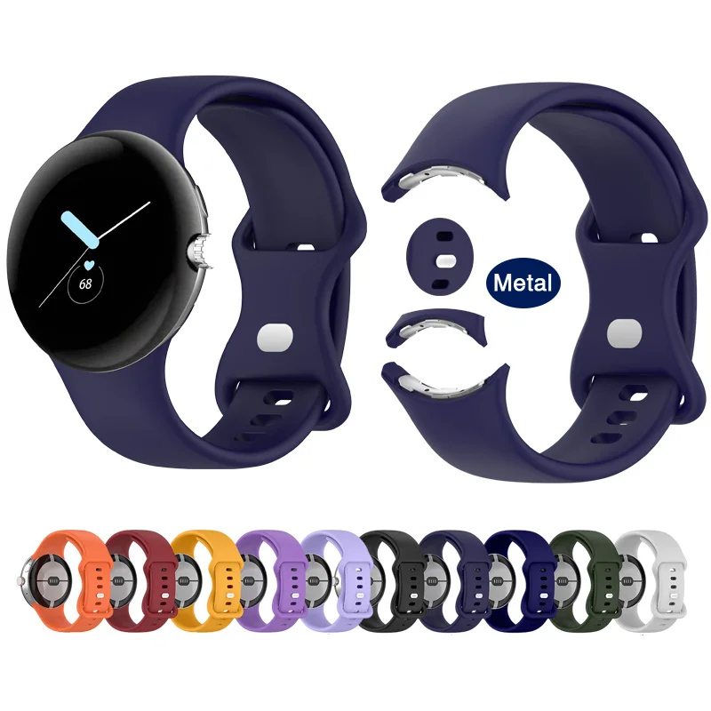 Pulseira para relógio google pixel 1 2 banda, cinza verde feminino menina, botão de metal, amarelo inteligente roxo claro, pulseira de silicone, oficial
