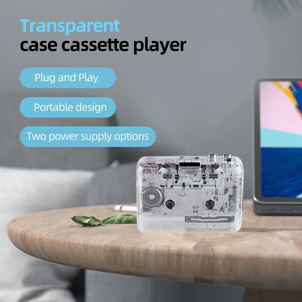 

Transparent Shell Walkman USB Cassette, Tape Cassette Recorder Capture Music Player Portable USB Cassette Tape to MP3 Converter
