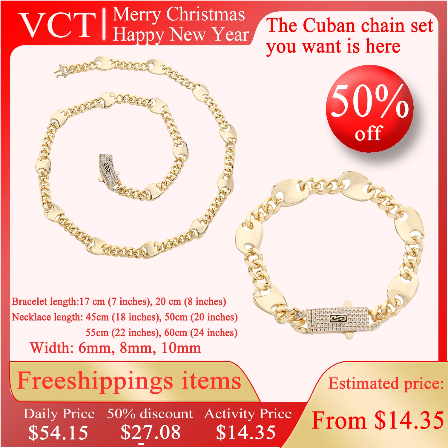 VCT brand luxury Cuban chain set combination Valentine's Day New Year low price promotion men and women gifts free shipping