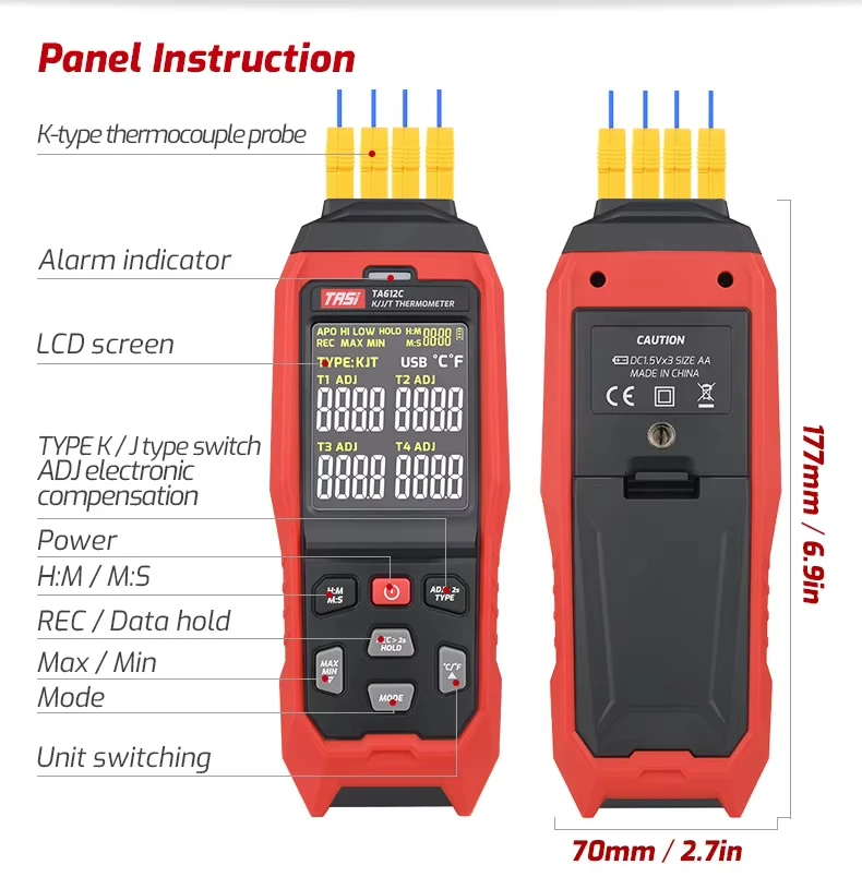4-Channel K/J/T Thermocouple Thermometer High Precision USB Logger 5000 Records Alarm Probe C/F Calibration for HVAC Appliance