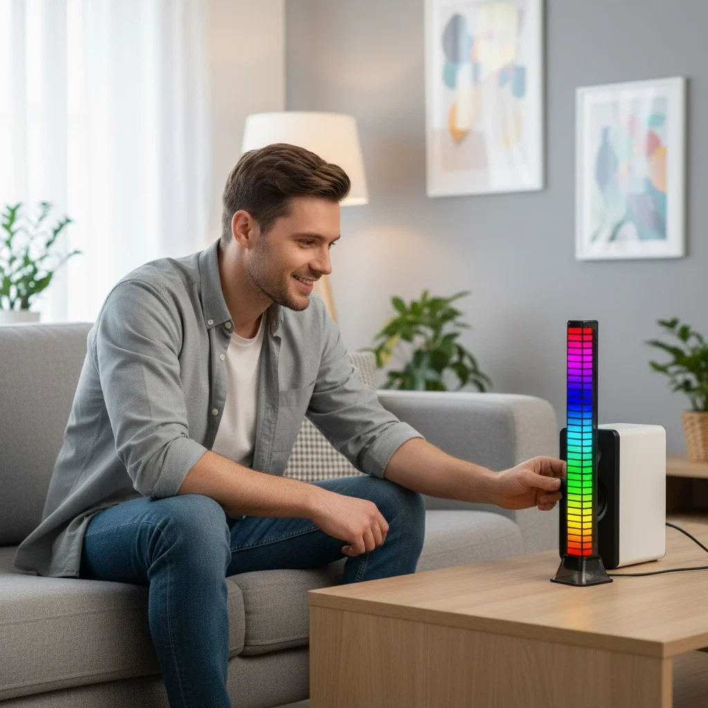 

3D Pickup Light Music Rhythm Atmosphere Stereo Desktop Bedroom Light with Voice Control Shadow Light Effect