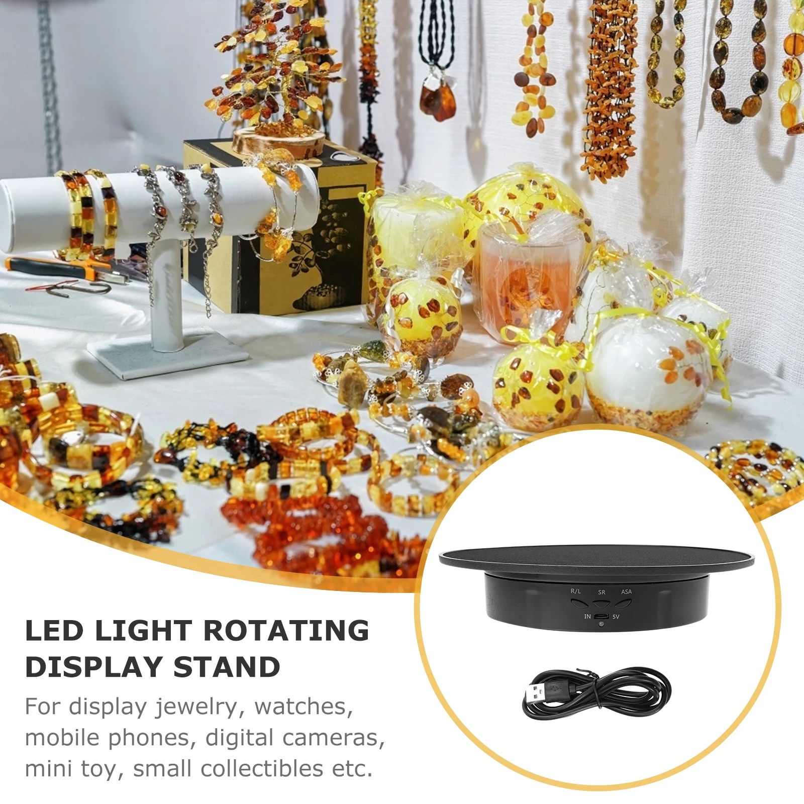 

Electric USB Powered Rotating Display Stand for Jewelry Watches Cosmetics Models Anti-Skid Practical Display Base