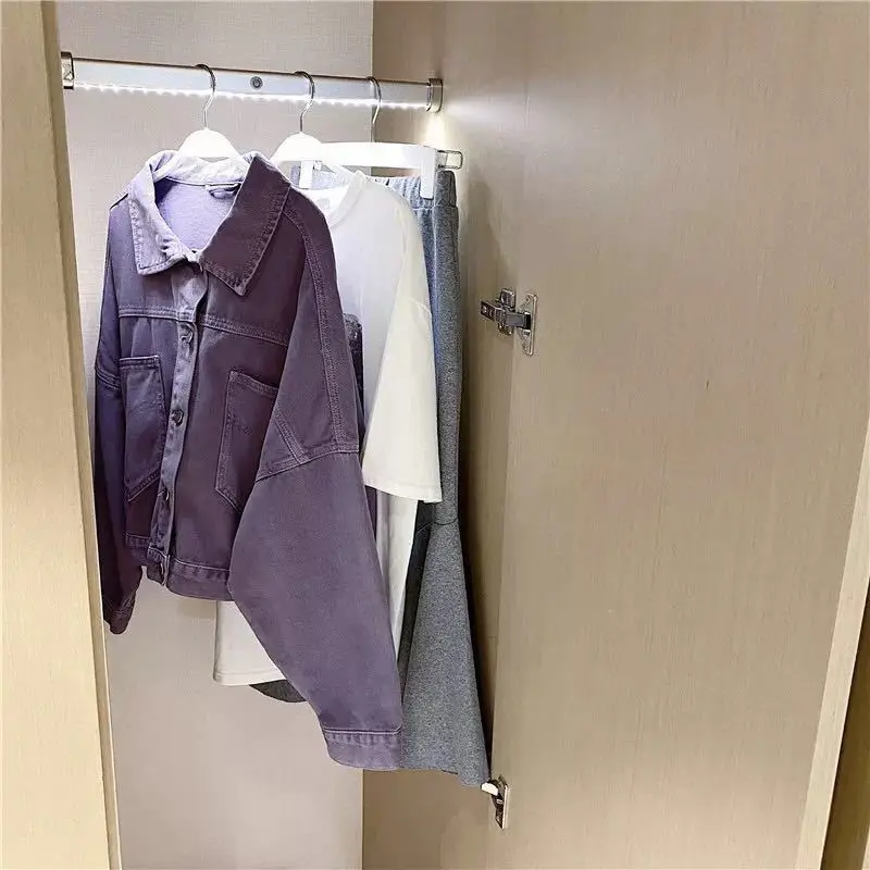 Giacca di jeans viola per le donne 2024 autunno nuovo coreano sciolto Top corto cappotti moda Laple monopetto Versatile capispalla