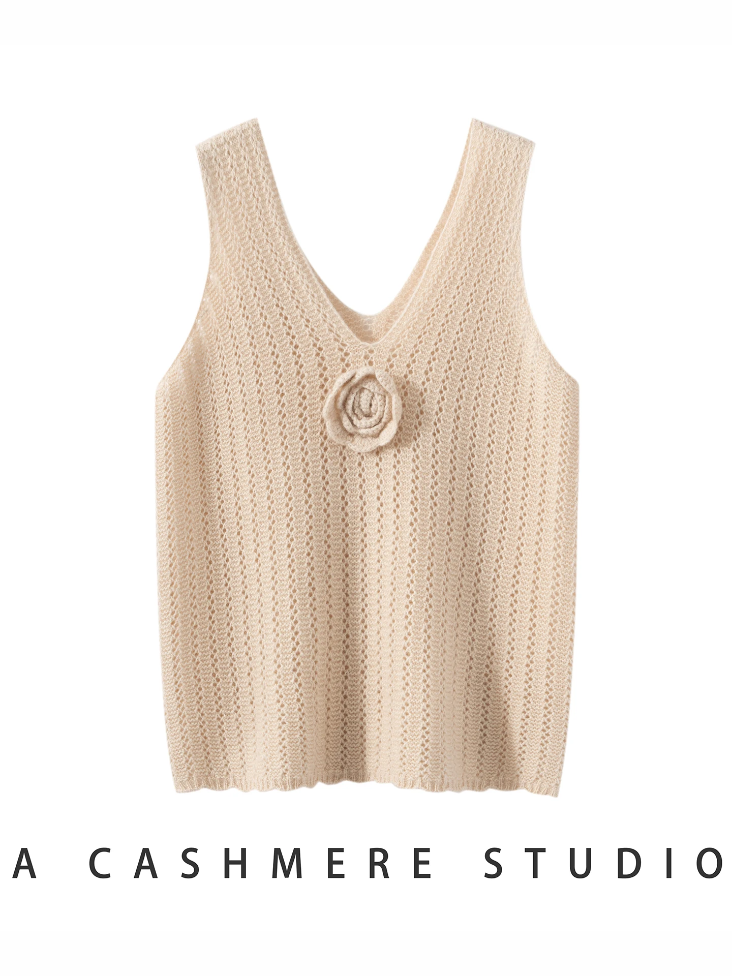 

Spring Summer 2026 Women's Camere Knit Vest V-Ne Wave Hollow out Layering Top Chinese Simple Sle Regular Svel