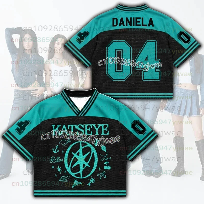 Teal/Pinky 2026 Hot Accent KATSEYE The Wildworld Tour Mixed Mesh Jersey Fan Edition Herren- und Damen-Streetwear-T-Shirt Y2K Tops – Detail 14