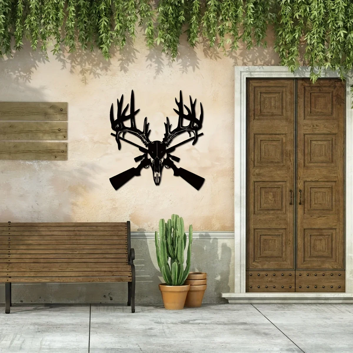 

1pc Metal Deer Skull and Gun Sign Metal Man Cave Sign Garage Sign Wall Hunting Decor Metal Deer Skull Gift Livingroom Bedroom