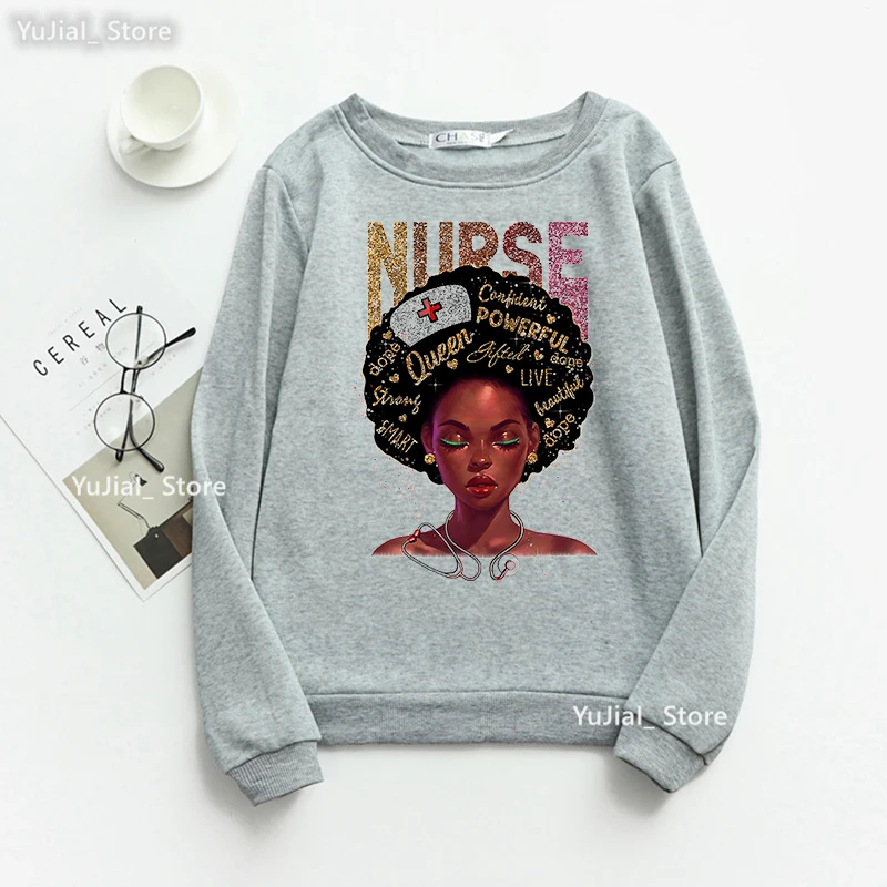 Black Girls Nurse Graphic Print Sweatshirt Women'S Clothing Melanin Poppin Hoodies Femme Nurse Life Tracksuit Harajuku Coat