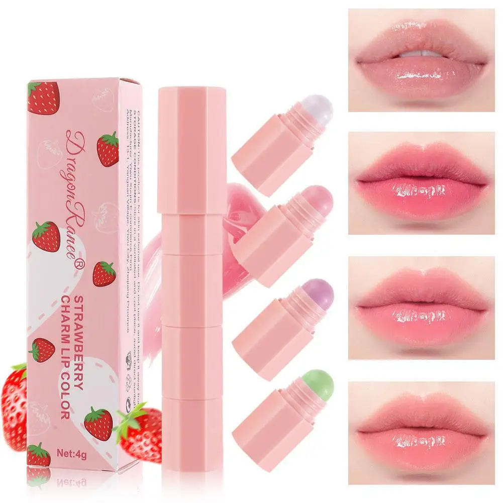 4 in 1 Farbwechsel Lippenstift Kit Combo Erdbeer mehrfarbigen Balsam Lippen becher Lippen Lippenstift Stift Kosmetik Make-up Antihaft re j6m2