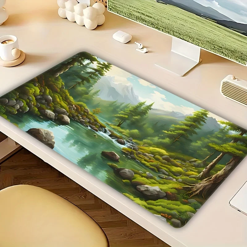 Extra-Large Gaming Mouse Pad with Nature Scenery Design, Non-Slip Rubber Base, Precision Edge Stitching, Washable Rectangular