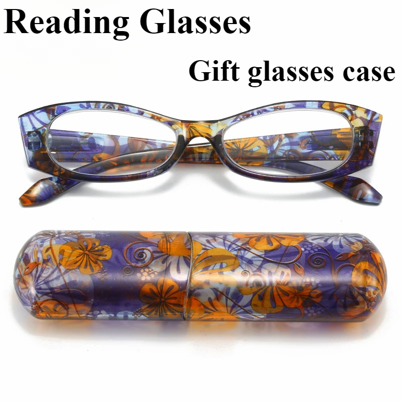 Tragbare Lesebrille Geschenk Farbiges Brillenetui AC Brillengläser Blumendruck Frühling Bein Presbyopie Brille