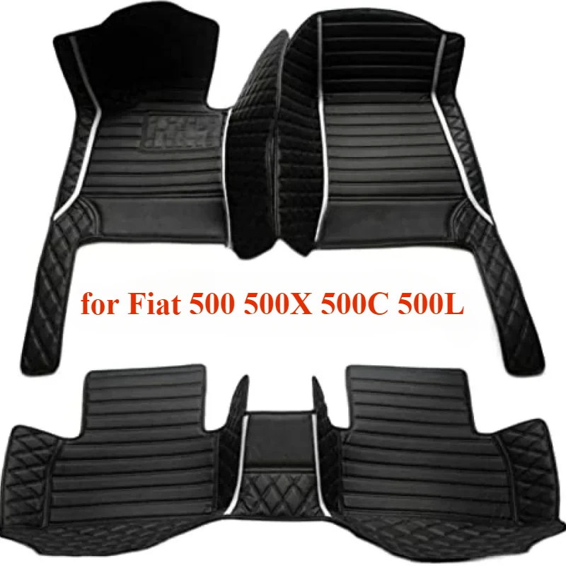 Custom Car Floor Mats for Fiat 500 500X 500C 500L 2009-2024 Fashion Interior Accessories Auto leather Carpet Rugs Trunk cushion