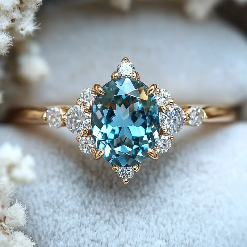 

European and American new fashionable blue zircon inlaid light luxury personalized women's ring