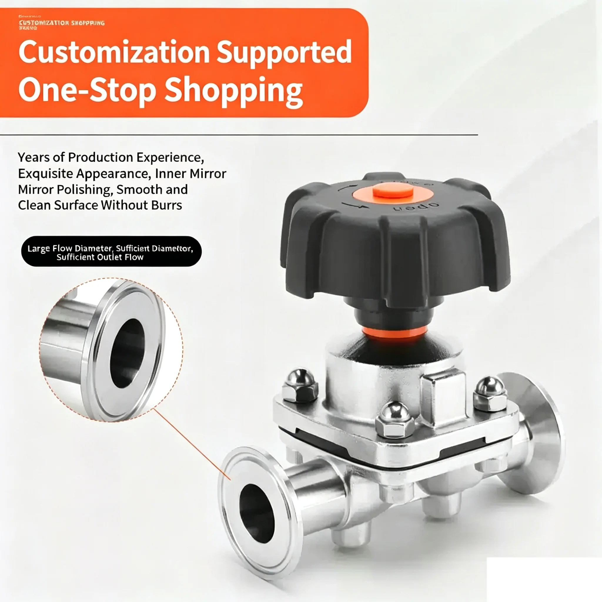 High‑quality Sanitary 316L Stainless Steel Quick‑install Diaphragm Valve, Sanitary Clamp‑type Wafer‑style Diaphragm Valve
