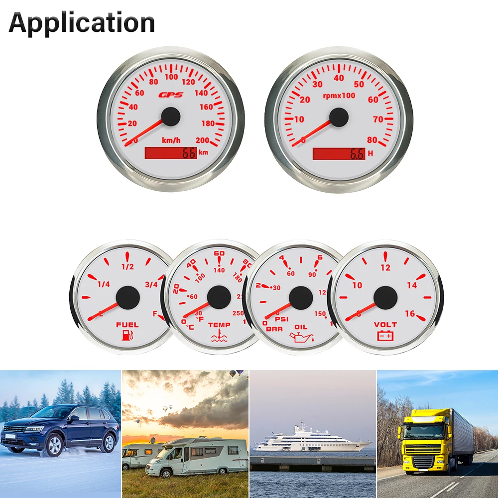 ELING 85mm GPS Speedometer with 0-8000RPM Tachometer Gauge Set with 52mm Fuel Level Meter with 7 Colors Backlight for Car Trucks