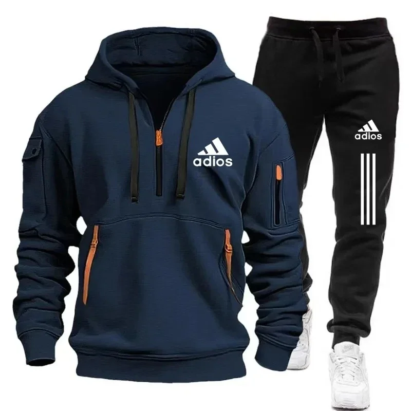 Fashion Print Tracksuit for Men Zipper Hooded Sweatshirt and Sweatpants Two Pieces Suits Male Casual Fitness Jogging Sports Sets