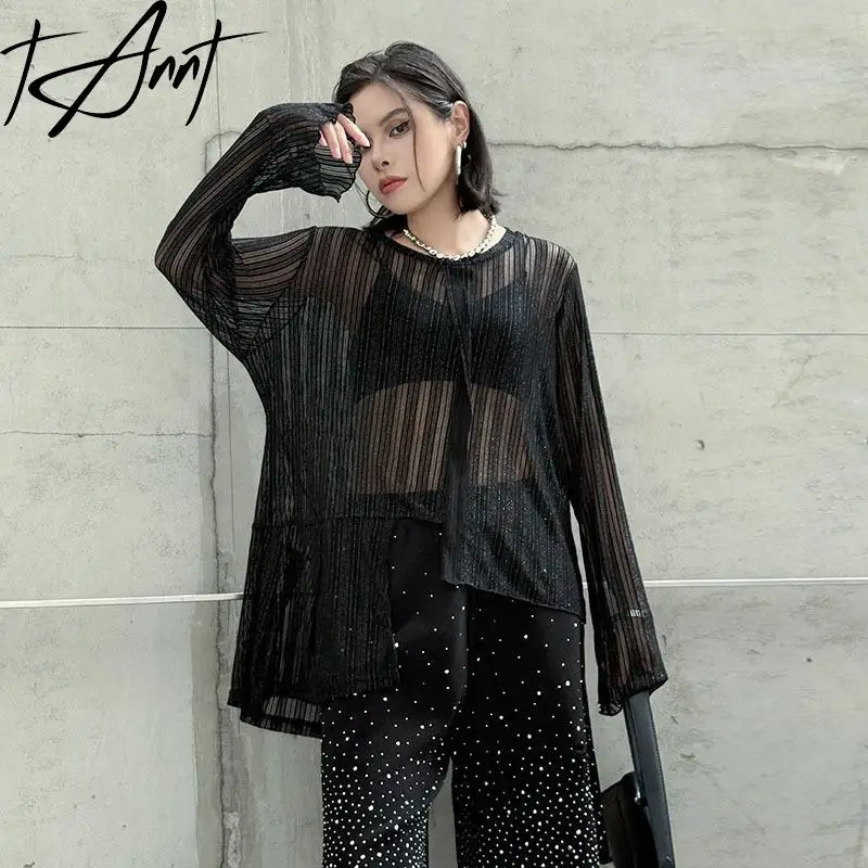 

Tannt Women T Shirt Irregular Perspective Long Tshirts Tops For Women Fashion Vintage Long Sleeves Casual Tshirts Tops 2025 New